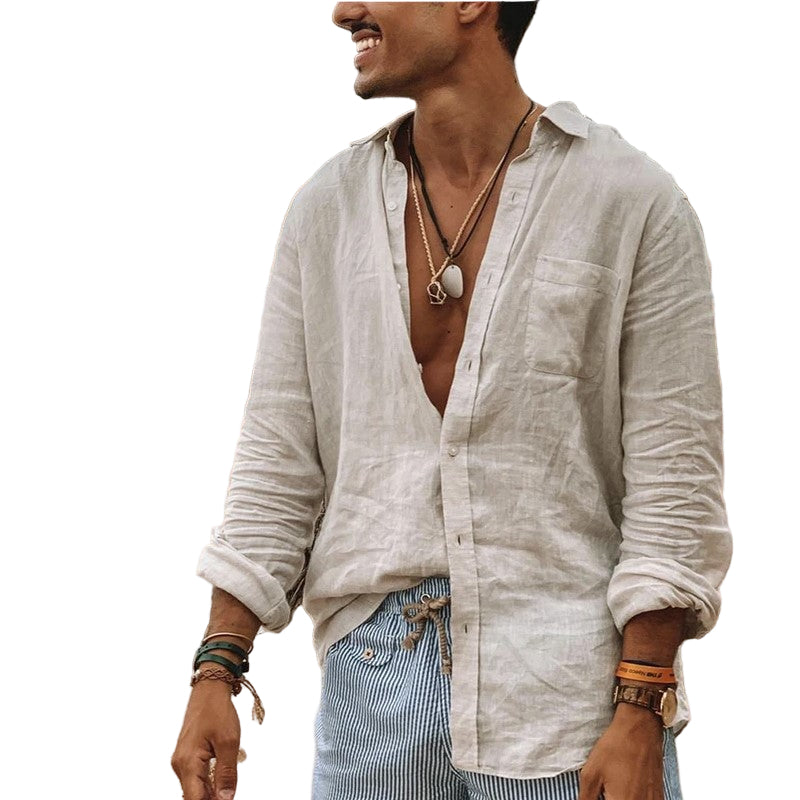 Heren Shirt Lange Mouwen Casual Katoen-Linnenmix 2