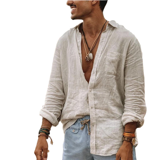 Heren Shirt Lange Mouwen Casual Katoen-Linnenmix 2