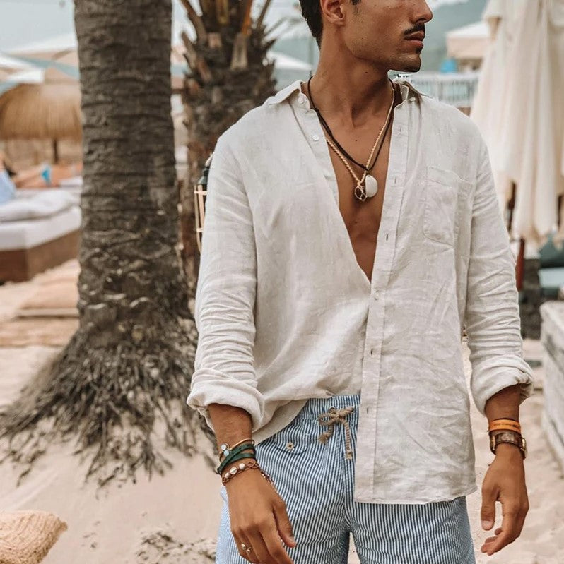 Heren Shirt Lange Mouwen Casual Katoen-Linnenmix 3