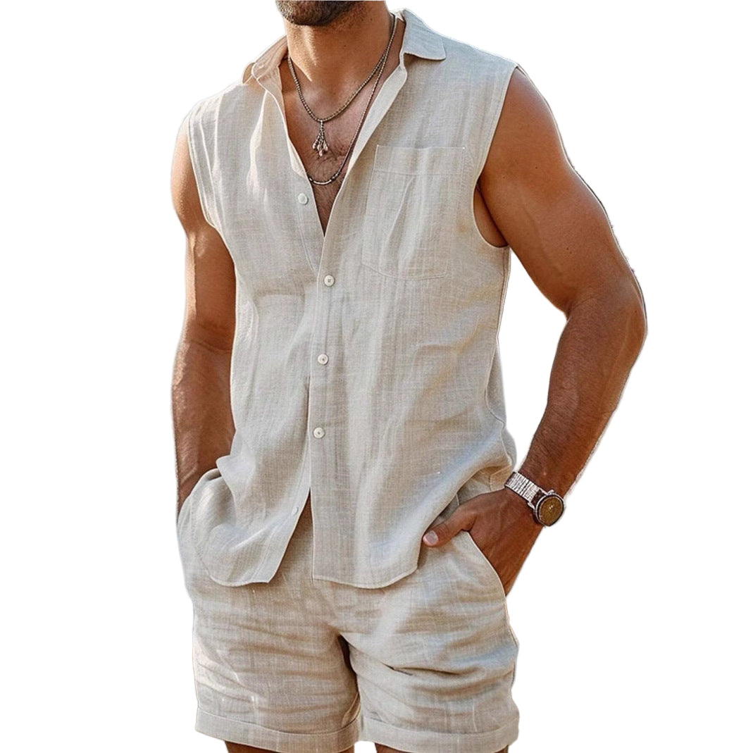 Heren Shirt en Shorts Set Katoen Linnen Casual 0