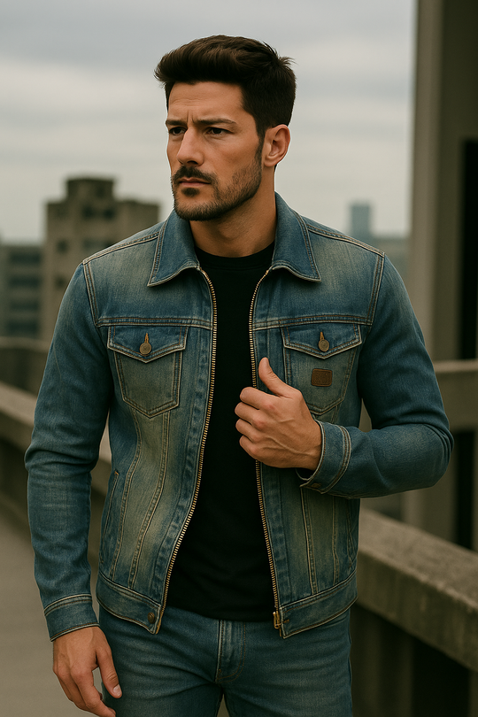 Heren Spijkerjack Knoopsluiting Denim 1
