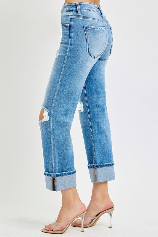 Heren Straight Jeans Met Middelhoge Taille en Cuffs 3
