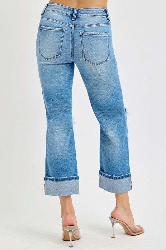Heren Straight Jeans Met Middelhoge Taille en Cuffs 4