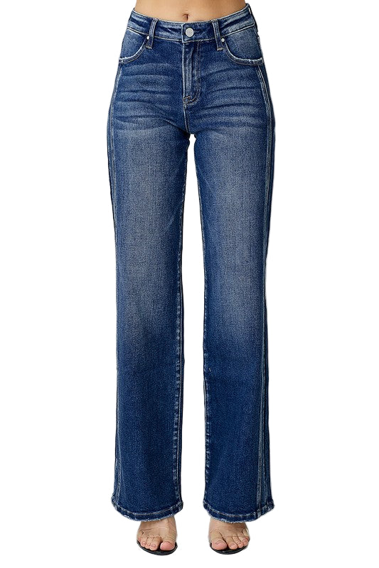 Heren Straight Jeans Mid Rise Donker Denim 0