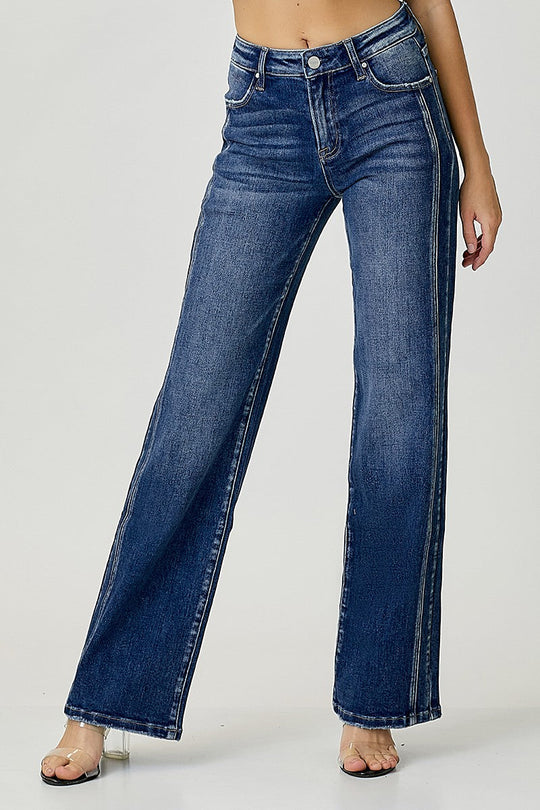 Heren Straight Jeans Mid Rise Donker Denim 1