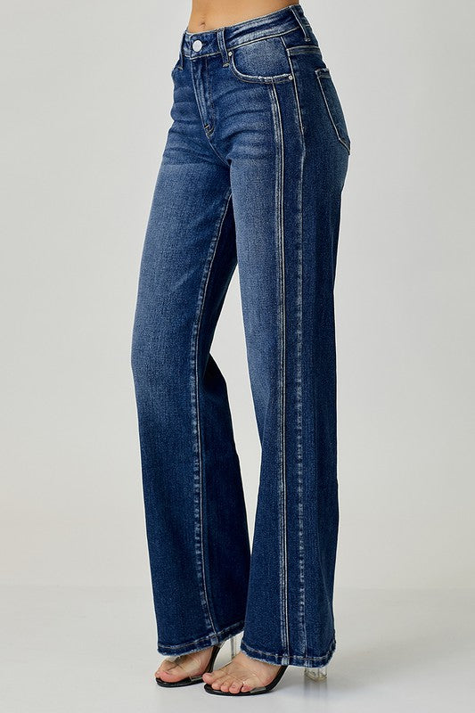 Heren Straight Jeans Mid Rise Donker Denim 2