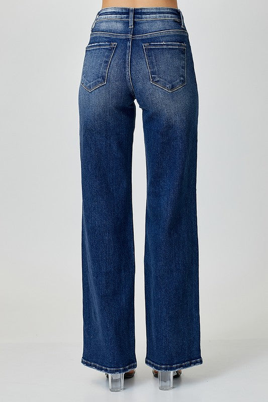Heren Straight Jeans Mid Rise Donker Denim 3