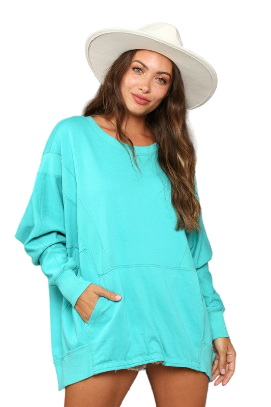 Heren Sweatshirt Contrast Franse Terry Turquoise 0