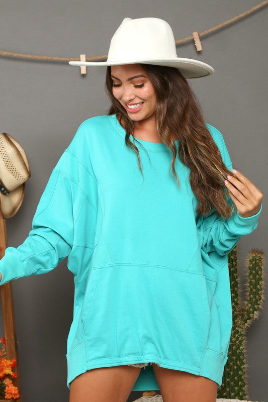 Heren Sweatshirt Contrast Franse Terry Turquoise 1