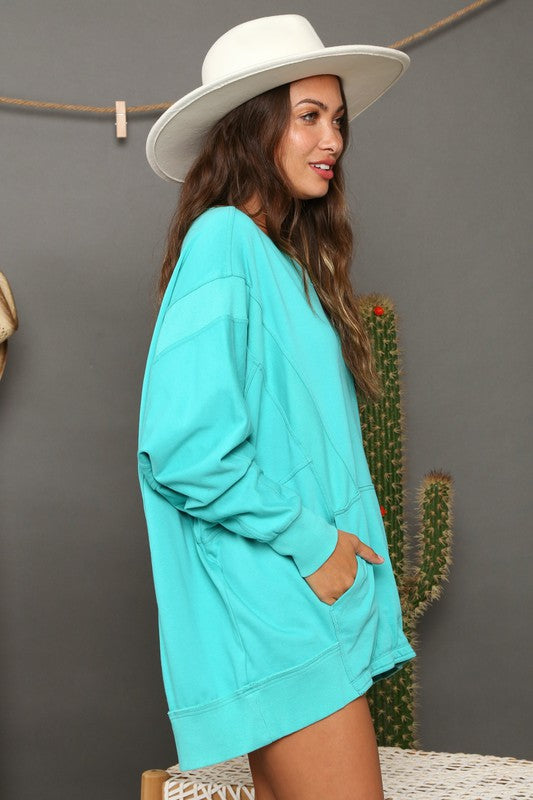 Heren Sweatshirt Contrast Franse Terry Turquoise 2