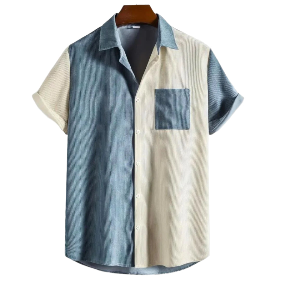 Heren T-shirt Tweekleurig Geribbelde Casual Katoen 0