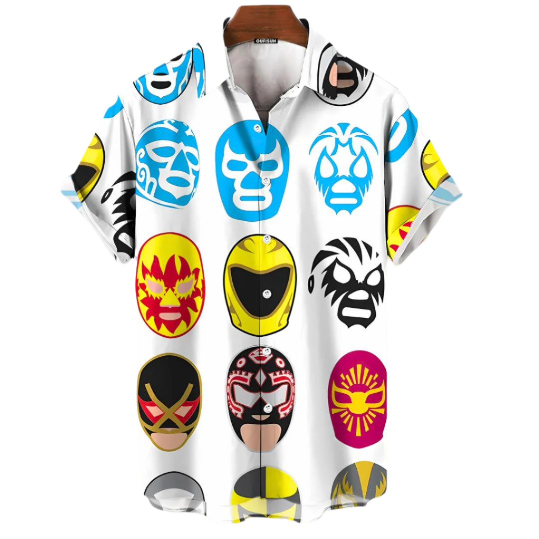 Heren T-shirt met Luchador Maskers en Relaxed Pasvorm 0