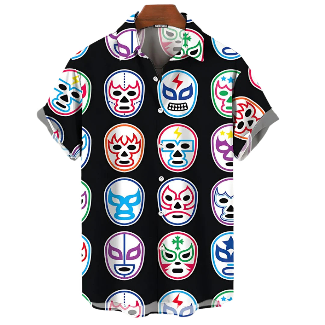 Heren T-shirt met Luchador Maskers in Zwart 0