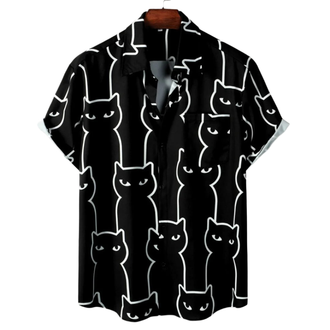 Heren T-shirt met Ontspannen Pasvorm en Kattenprint 0