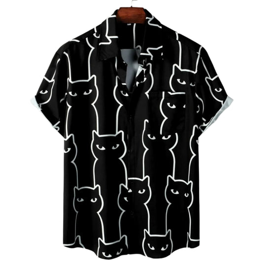 Heren T-shirt met Ontspannen Pasvorm en Kattenprint 0