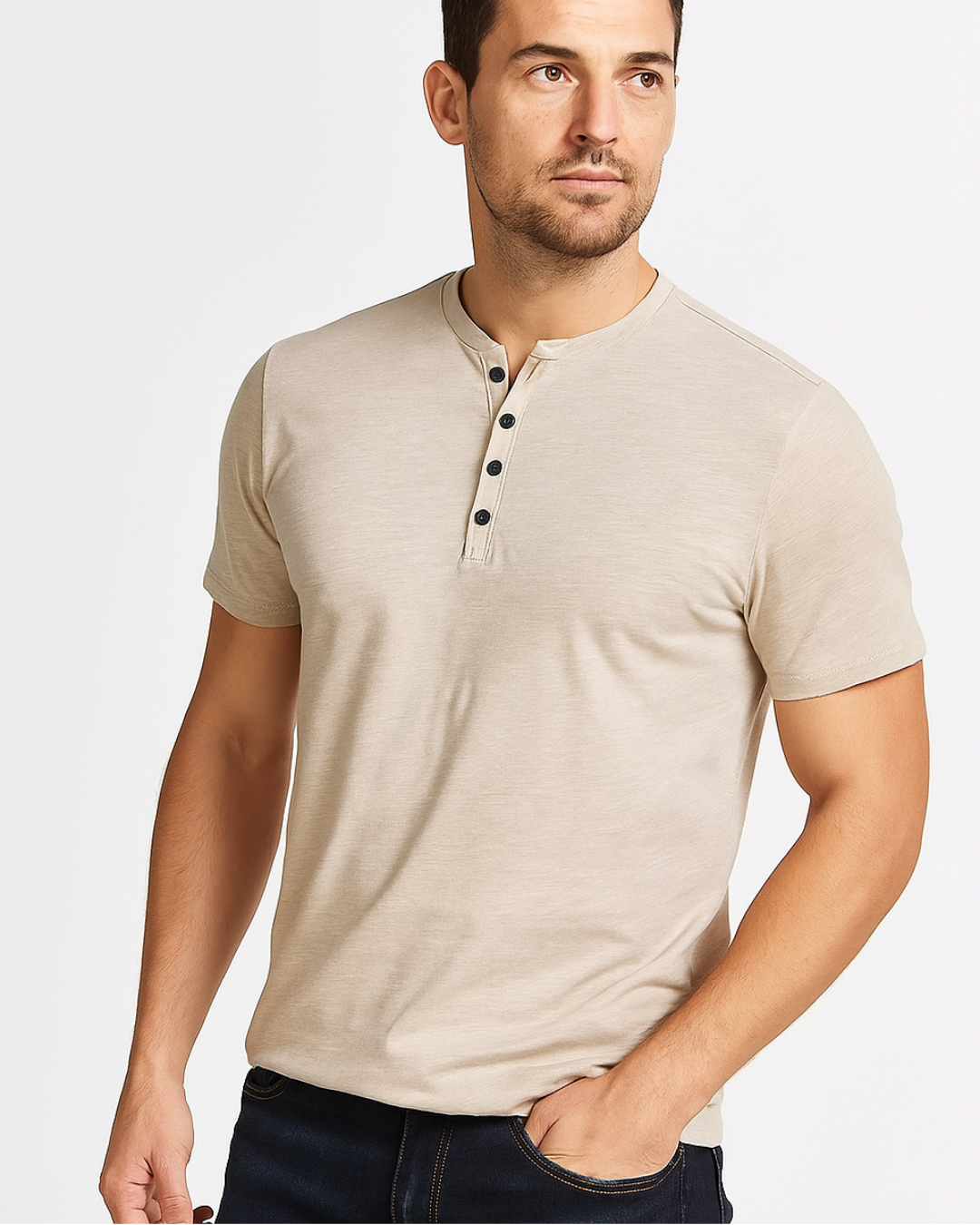 Heren T Shirt Casual Henley Korte Mouw 1