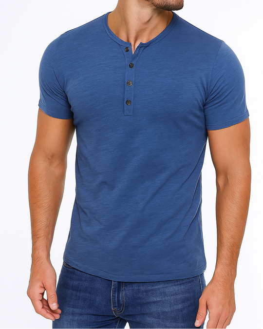 Heren T Shirt Casual Henley Korte Mouw 4