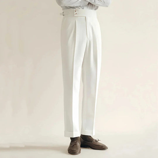 Heren Tailored Broek Hoog Taille Geplooide Voorkant 1