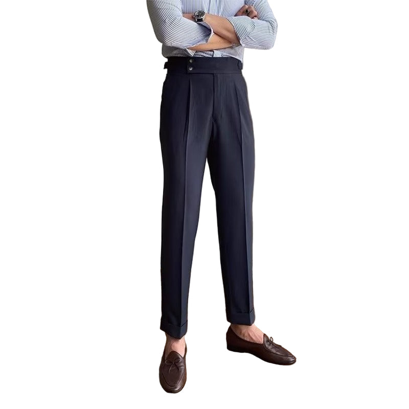 Heren Tailored Broek Hoog Taille Geplooide Voorkant 3