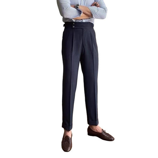 Heren Tailored Broek Hoog Taille Geplooide Voorkant 3