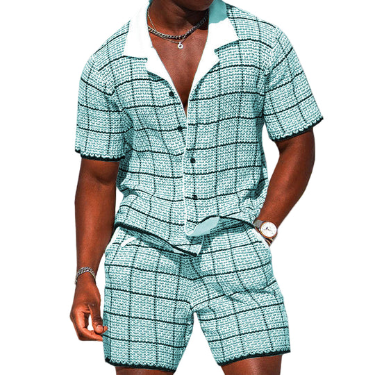 Heren Twee-Delige Outfit - Korte Mouwen Overhemd & Shorts - Geruit Casual 0
