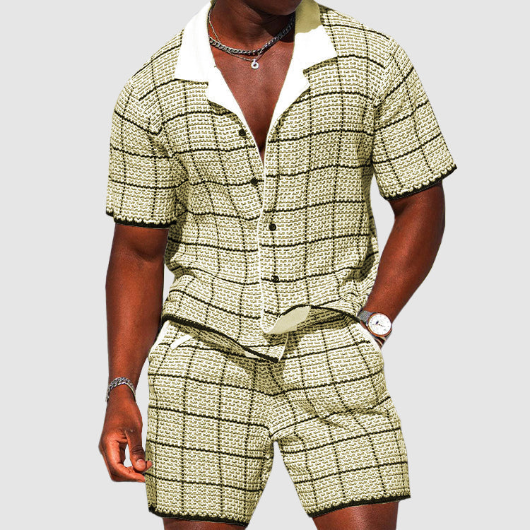 Heren Twee-Delige Outfit - Korte Mouwen Overhemd & Shorts - Geruit Casual 1