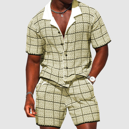 Heren Twee-Delige Outfit - Korte Mouwen Overhemd & Shorts - Geruit Casual 1