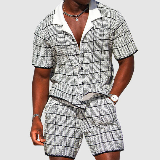 Heren Twee-Delige Outfit - Korte Mouwen Overhemd & Shorts - Geruit Casual 2