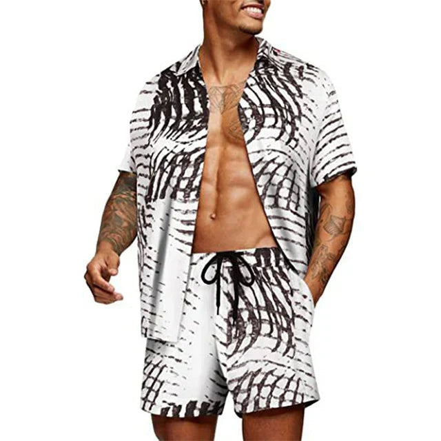 Heren Twee-Piece Set Korte Mouwen Overhemd & Bijpassende Shorts 0