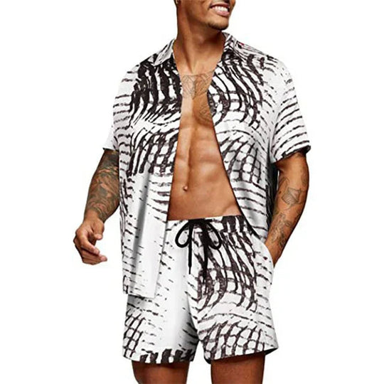 Heren Twee-Piece Set Korte Mouwen Overhemd & Bijpassende Shorts 0