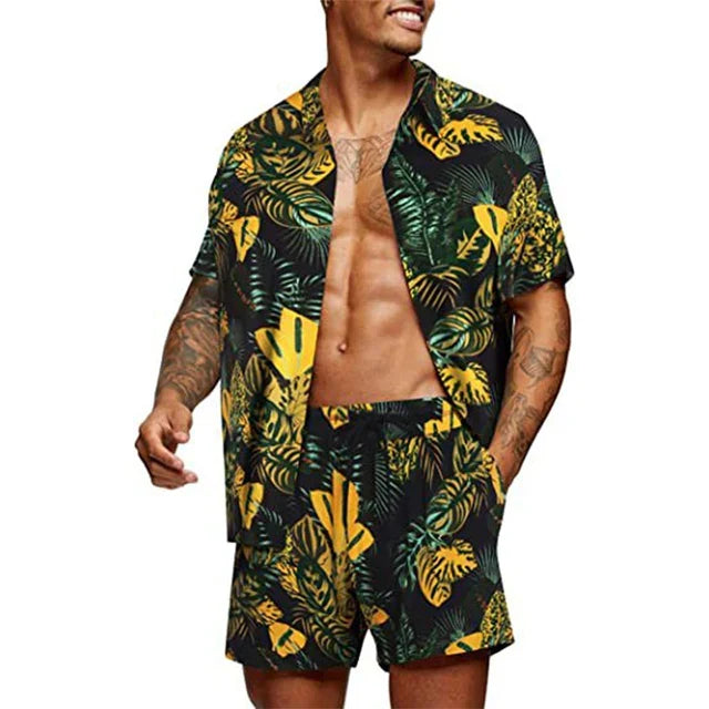 Heren Twee-Piece Set Korte Mouwen Overhemd & Bijpassende Shorts 3