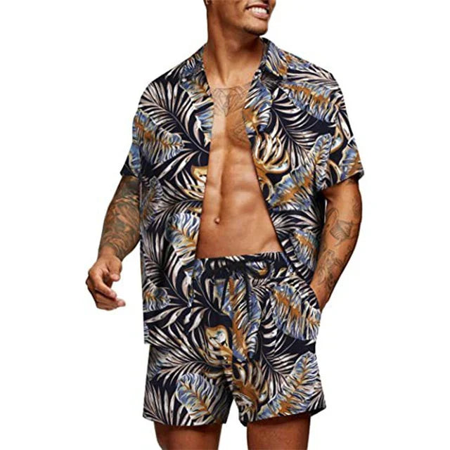 Heren Twee-Piece Set Korte Mouwen Overhemd & Bijpassende Shorts 4