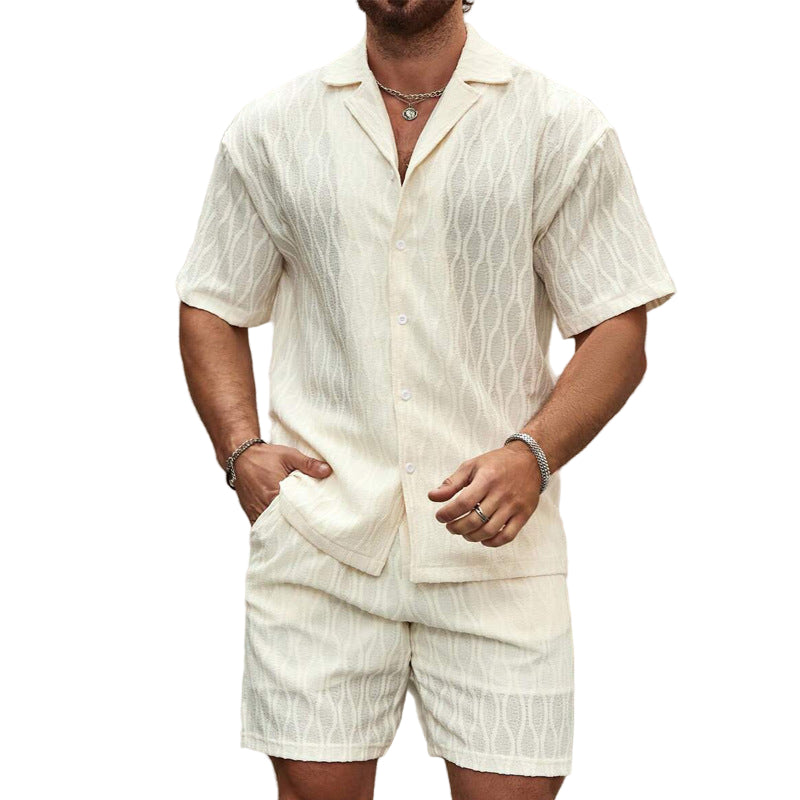 Heren Twee-Piece Set Korte Mouwen Overhemd en Shorts Katoen 0