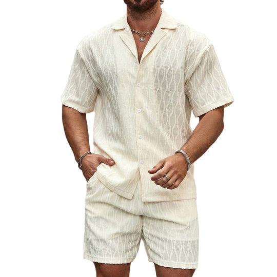 Heren Twee-Piece Set Korte Mouwen Overhemd en Shorts Katoen 0