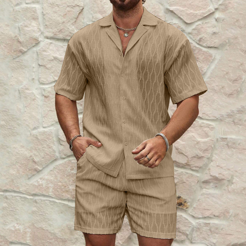 Heren Twee-Piece Set Korte Mouwen Overhemd en Shorts Katoen 1