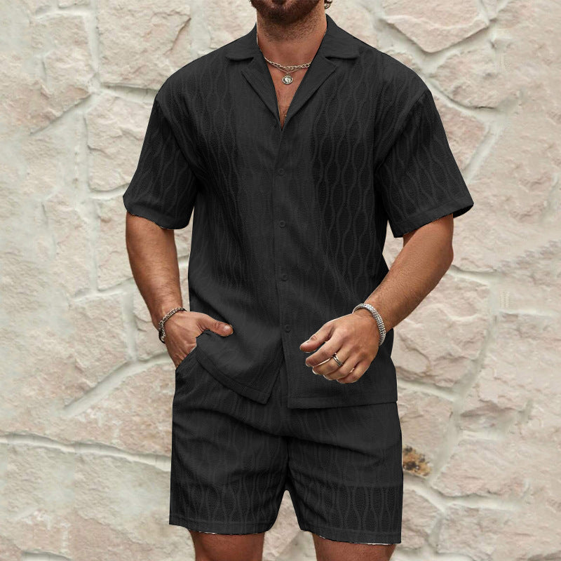 Heren Twee-Piece Set Korte Mouwen Overhemd en Shorts Katoen 3
