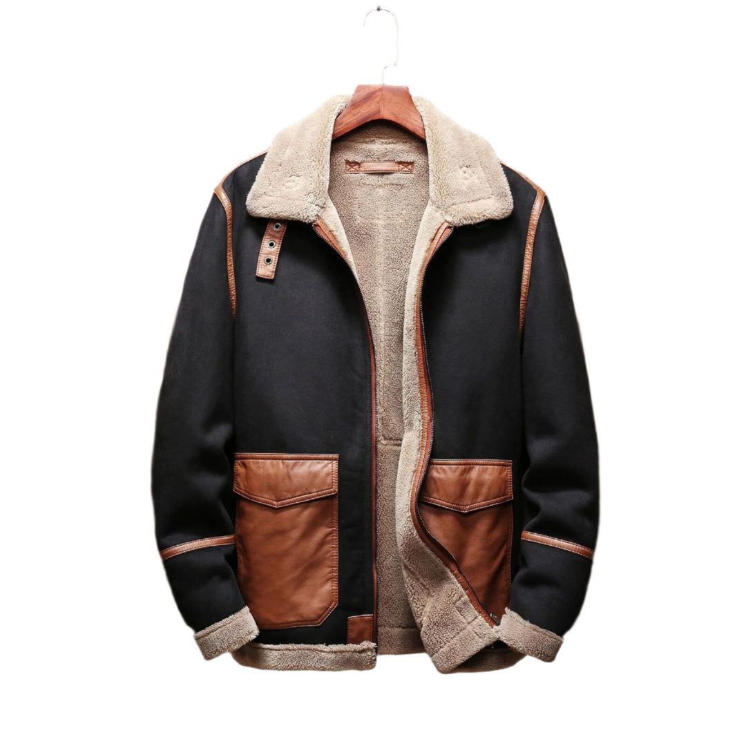 Heren Winterjas Vintage Suède Met Oversized Zakken Fleece Voering 0