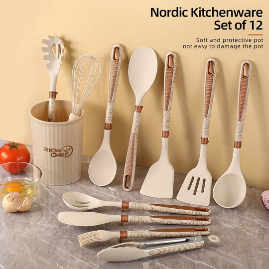 Keukengerei Set met Siliconen en Houten Handvatten 1