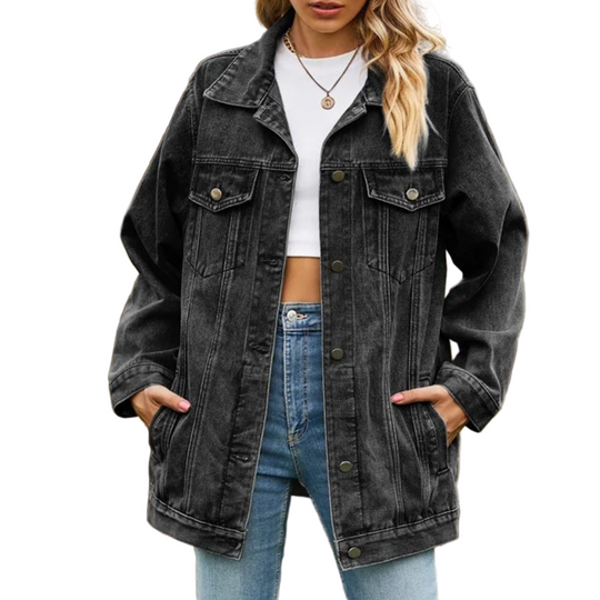 Lange Dames Jas Oversized Retro Denim Look voor Winter 0