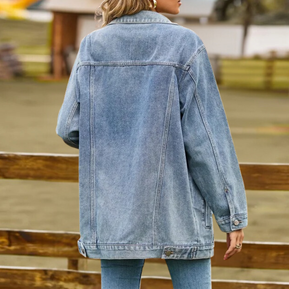 Lange Dames Jas Oversized Retro Denim Look voor Winter 2