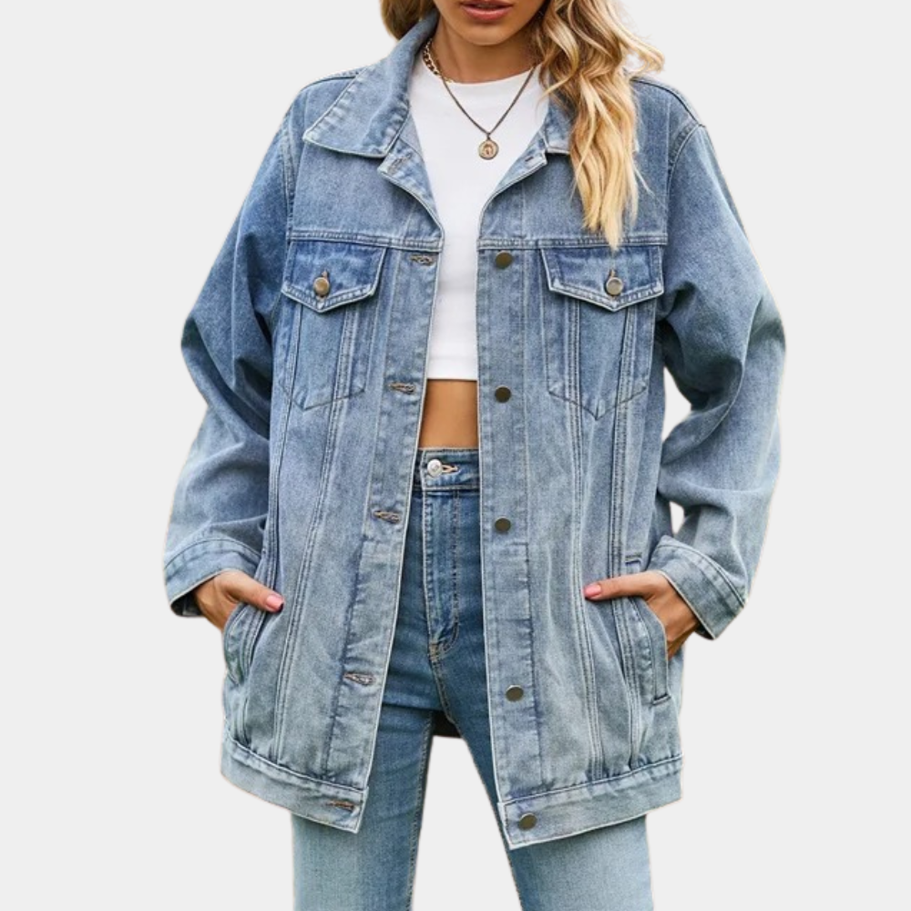 Lange Dames Jas Oversized Retro Denim Look voor Winter 3
