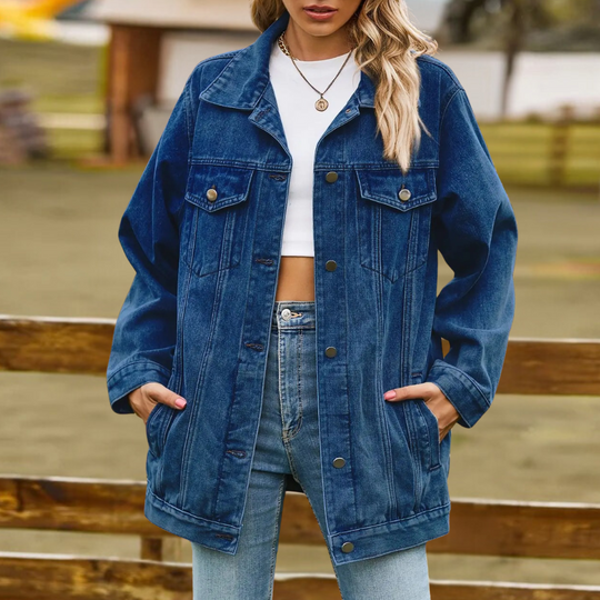 Lange Dames Jas Oversized Retro Denim Look voor Winter 7