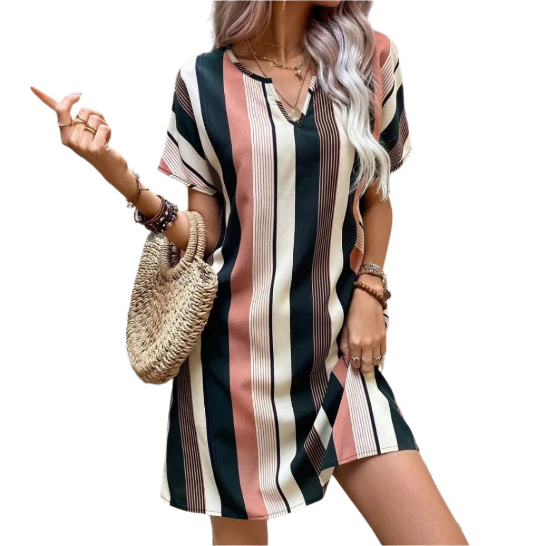 Lange Jurk Dames V-hals Gestreept Ademend Materiaal voor Zomer Kleding Dames 0