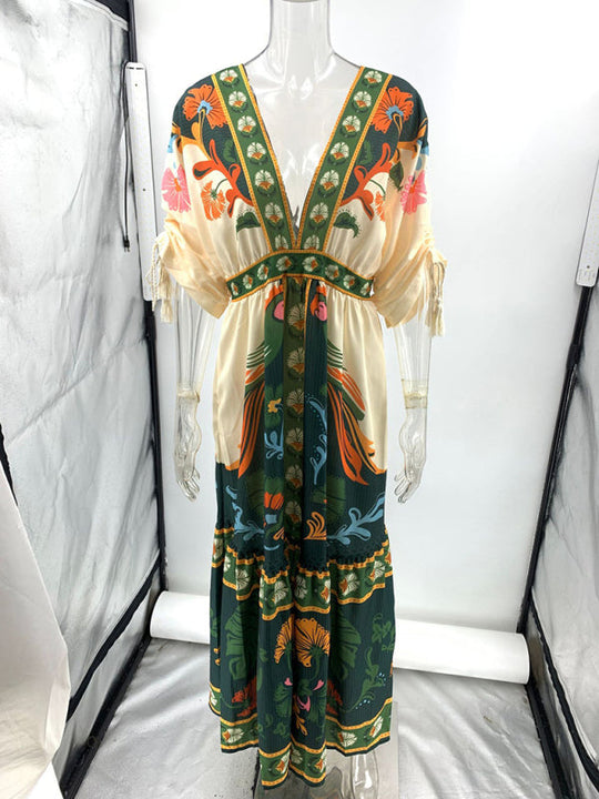 Lange Jurk Dames V-hals Volledige Print Linnen Zomer Kleding Dames 2