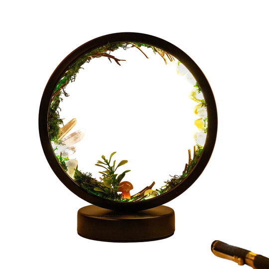 Nachtlampje Cirkelvormig met Kristallen en Groene Planten 0