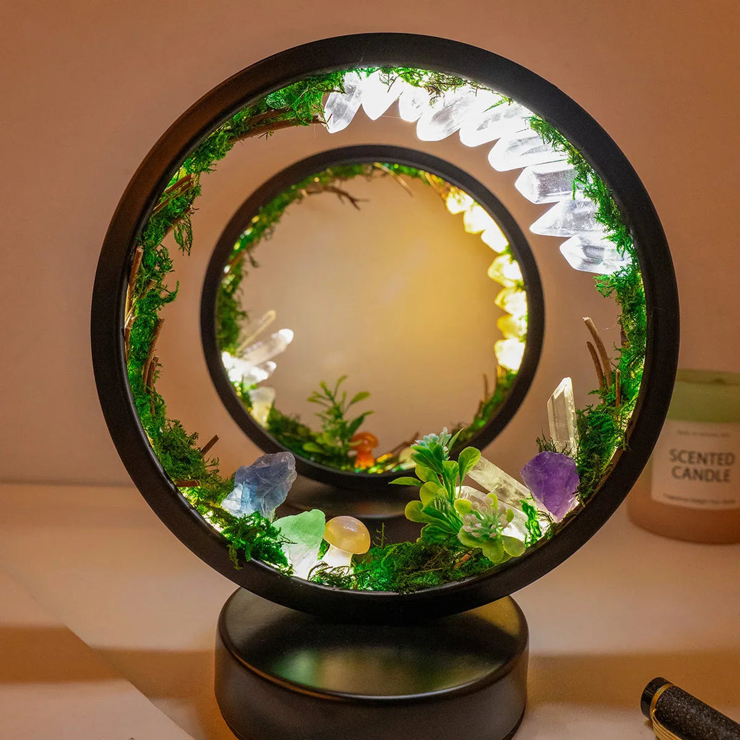 Nachtlampje Cirkelvormig met Kristallen en Groene Planten 1