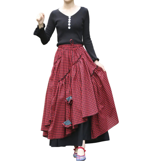 Dames Asymmetrische Patchworkrok met Trekkoord