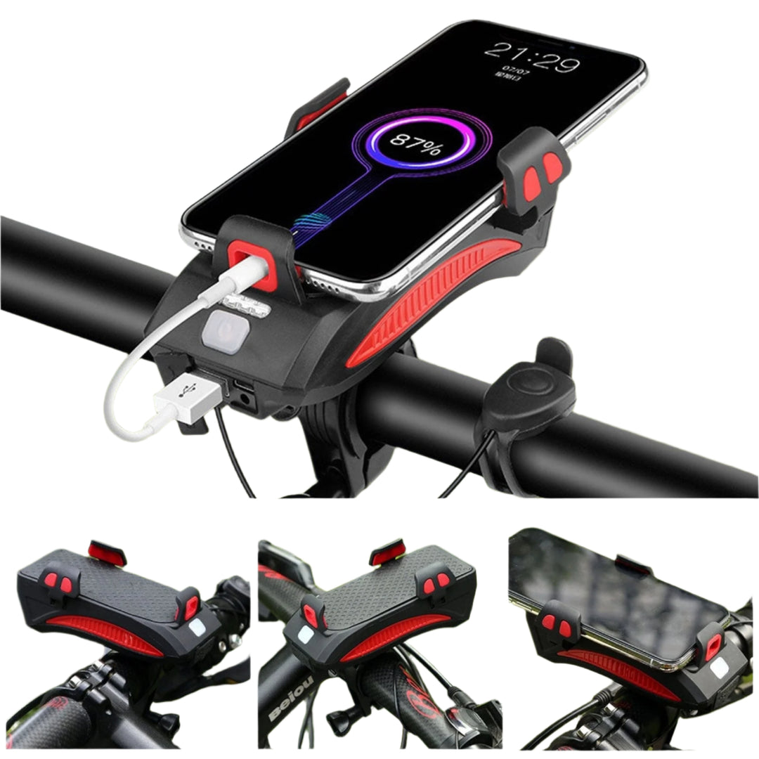 Oplaadbare Fietslamp met Telefoonhouder en Claxon voor Veilig Fietsen 0