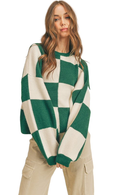 Oversized Pullover Ruitpatroon Groen 0