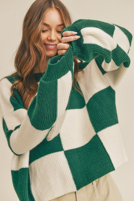 Oversized Pullover Ruitpatroon Groen 1